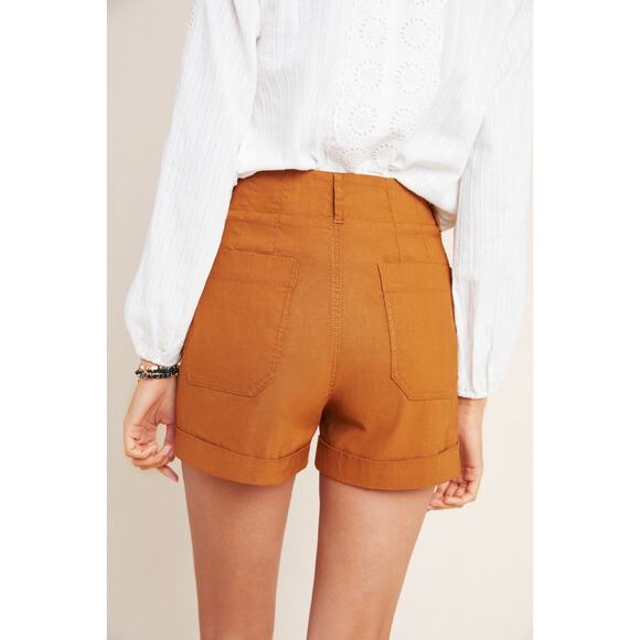 Anthropologie Colette Linen Patch Pocket Shorts Size 26 High Rise Rust - Picture 3 of 11